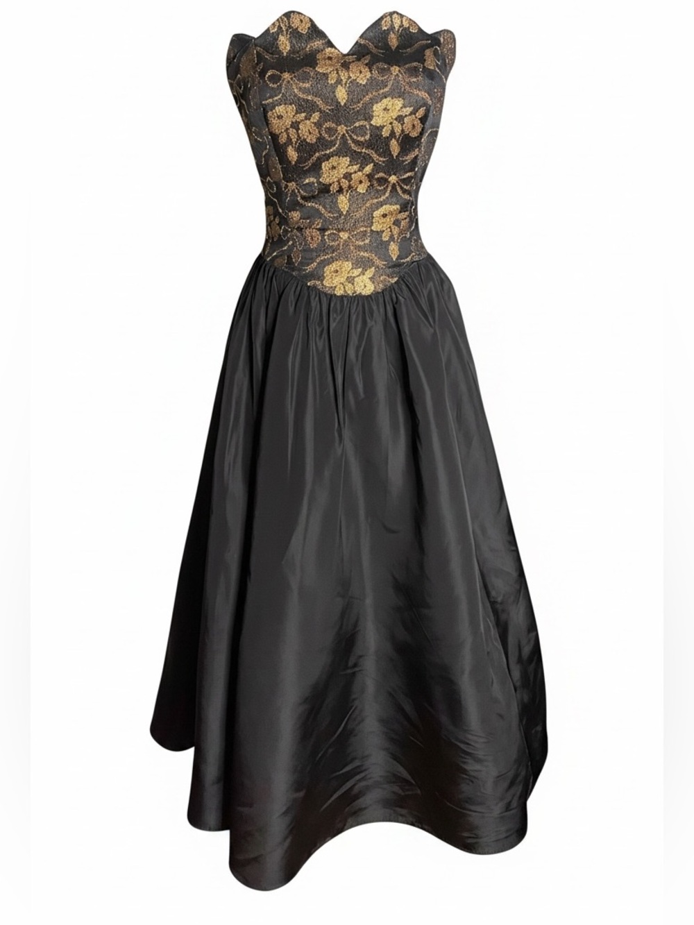 Gunne Sax by Jessica McClintock Black Gold Brocade Strapless Ball Gown Dress 6 - Picture 1 of 9